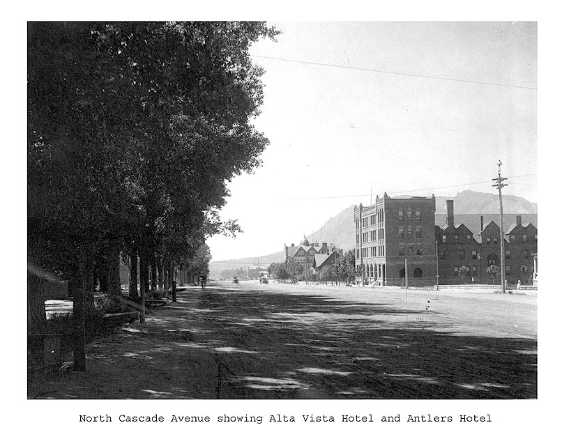 North Cascade Avenue showing the Alta Vista Hotel and Antlers Hotel